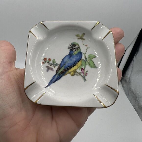 DRESDEN BIRD ASHTRAY Hand Painted 14K Gold Small Chip MINI Porcelain Germany - Picture 7 of 8
